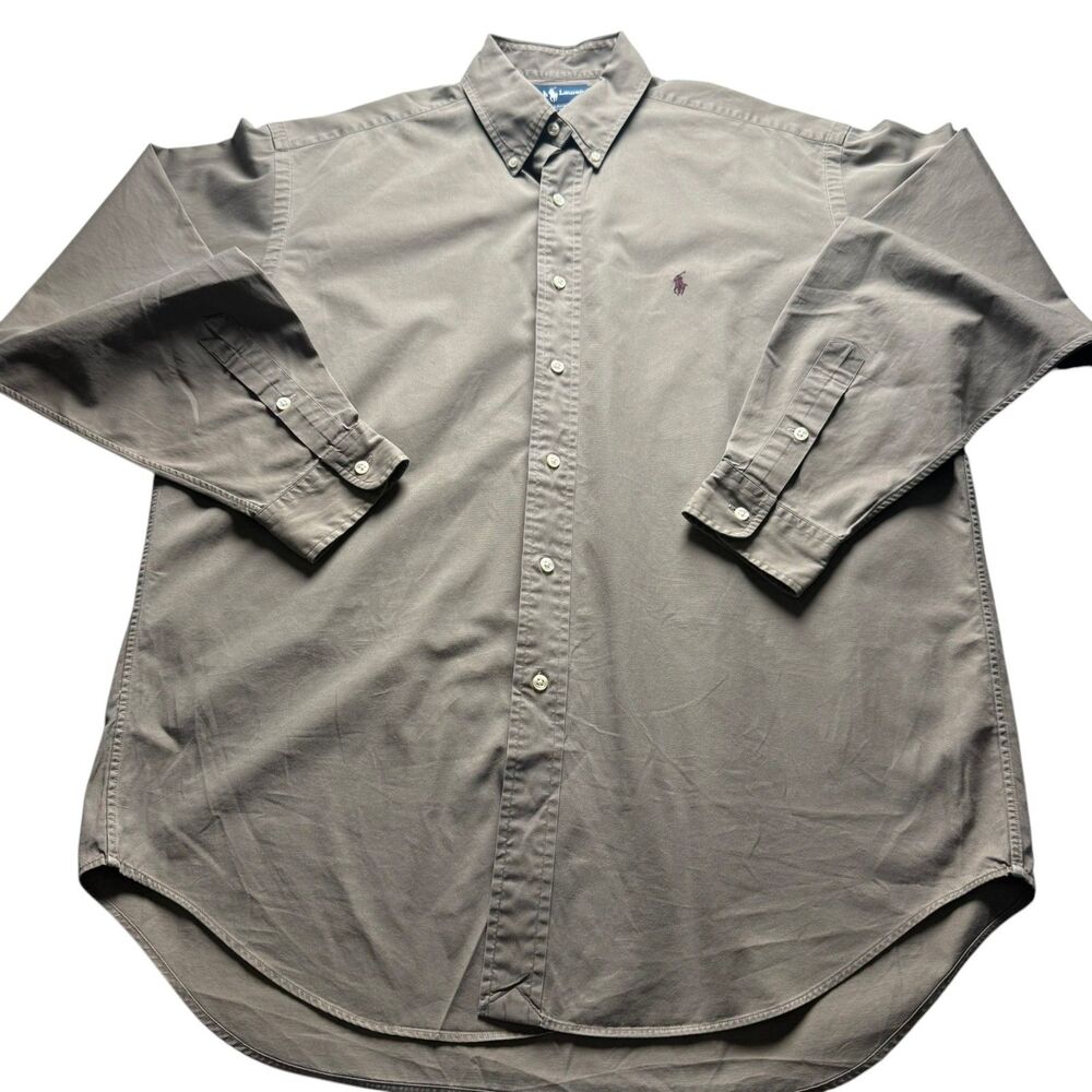 Vintage Ralph Lauren Blake Button Down Shirt L Khaki Tan 100% Cotton Long Sleeve